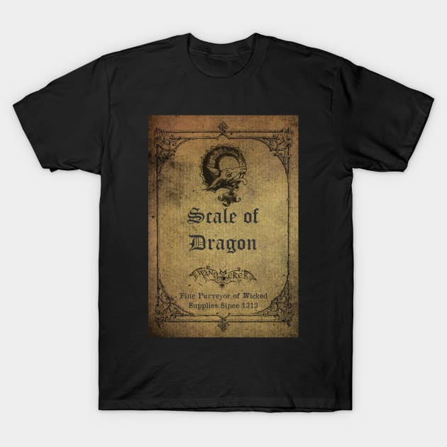 Scale of Dragon Apothecary Ingredient Bottle Label T-Shirt by Wanderer Bat